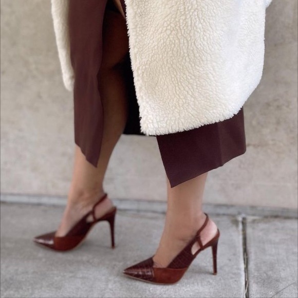 Suede and croc stiletto pumps - Picture 8 of 14